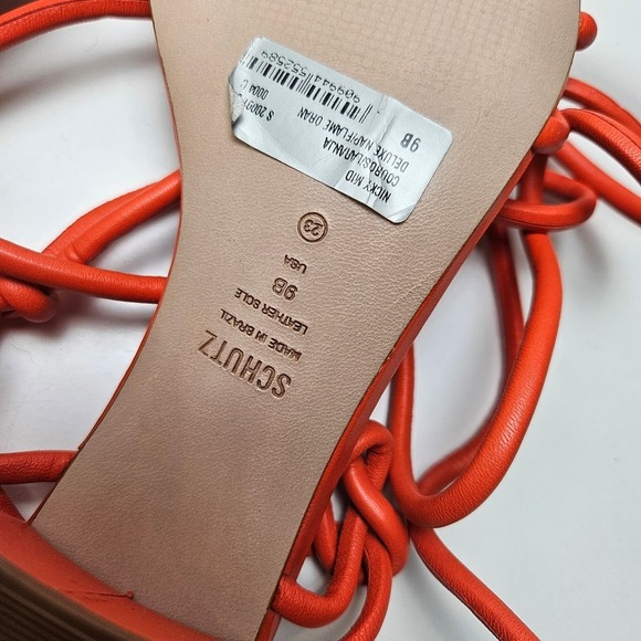 NWOT Schutz Nicky‎ Mid Nappa Sandals 9 Orange Strappy Block Heels Ankle Wrap Tie - Picture 7 of 7